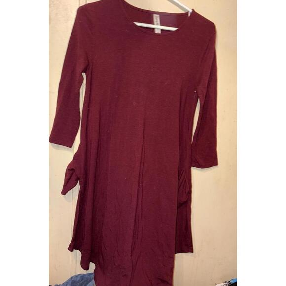 Zenana Premium Women's Soft Burgundy Swing Dress Small - Picture 1 of 3